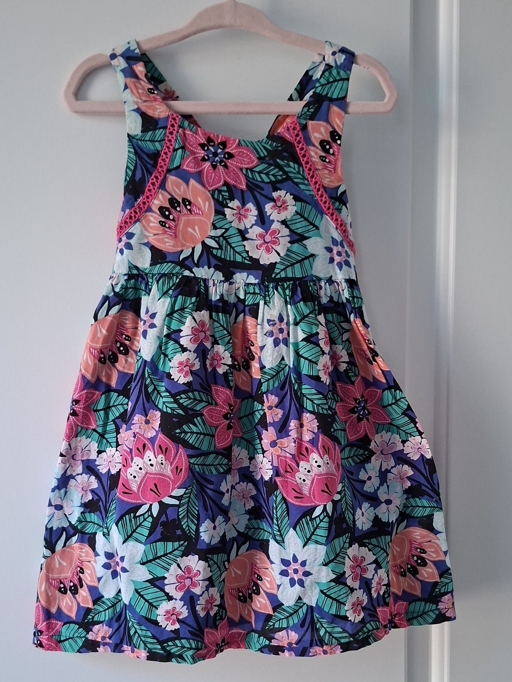 Gymboree Jungle Brights Cotton Lined Girls Floral Sundress in Navy and Pink